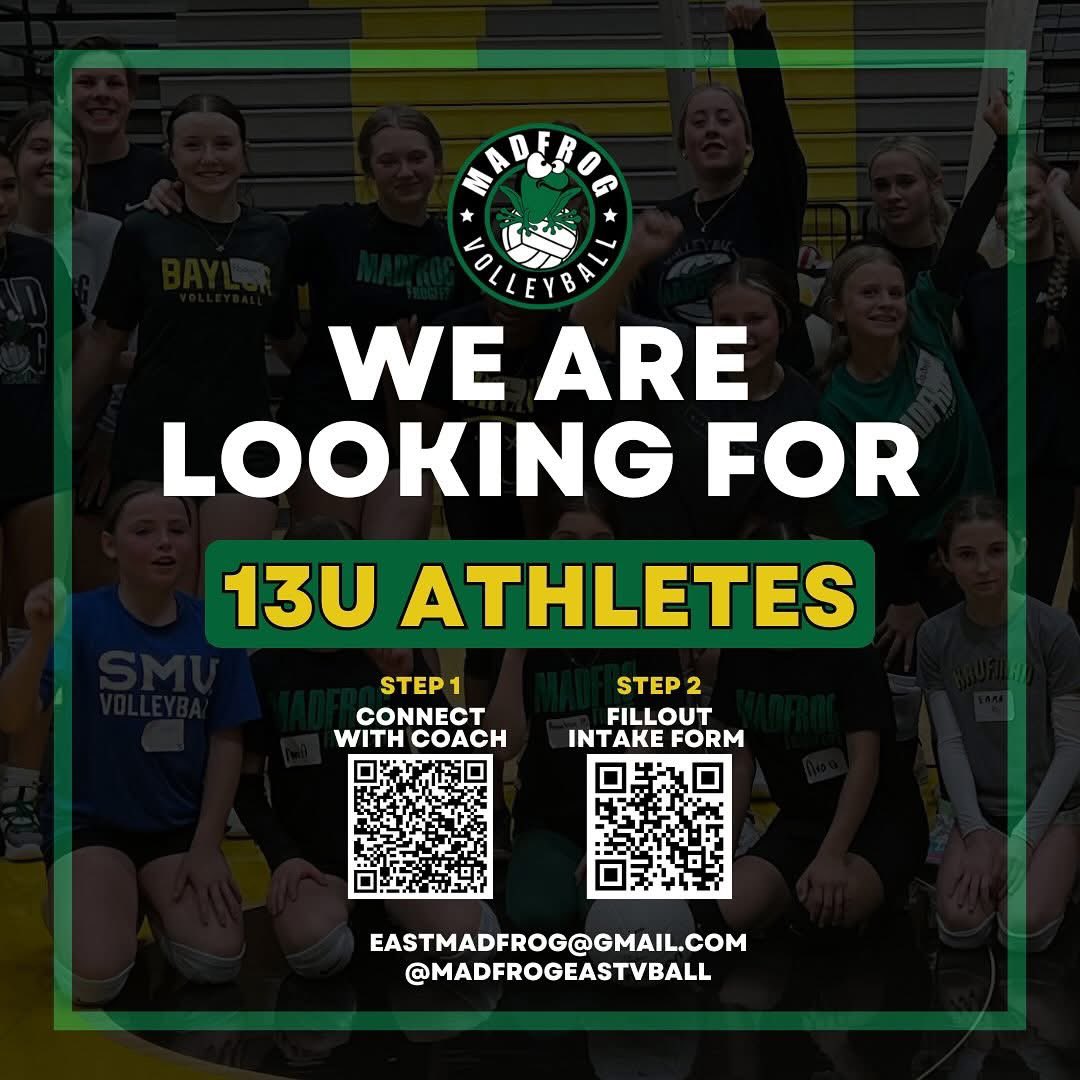 Madfrogeast's tweet photo. 🚨 Calling all 13U athletes! 🚨
We are currently looking to fill open positions for our 2025–2026 club season at MadFrog East Volleyball! 💚🏐 

If you’re still searching for the right team — this is your chance! https://t.co/5EsDAc2hzx