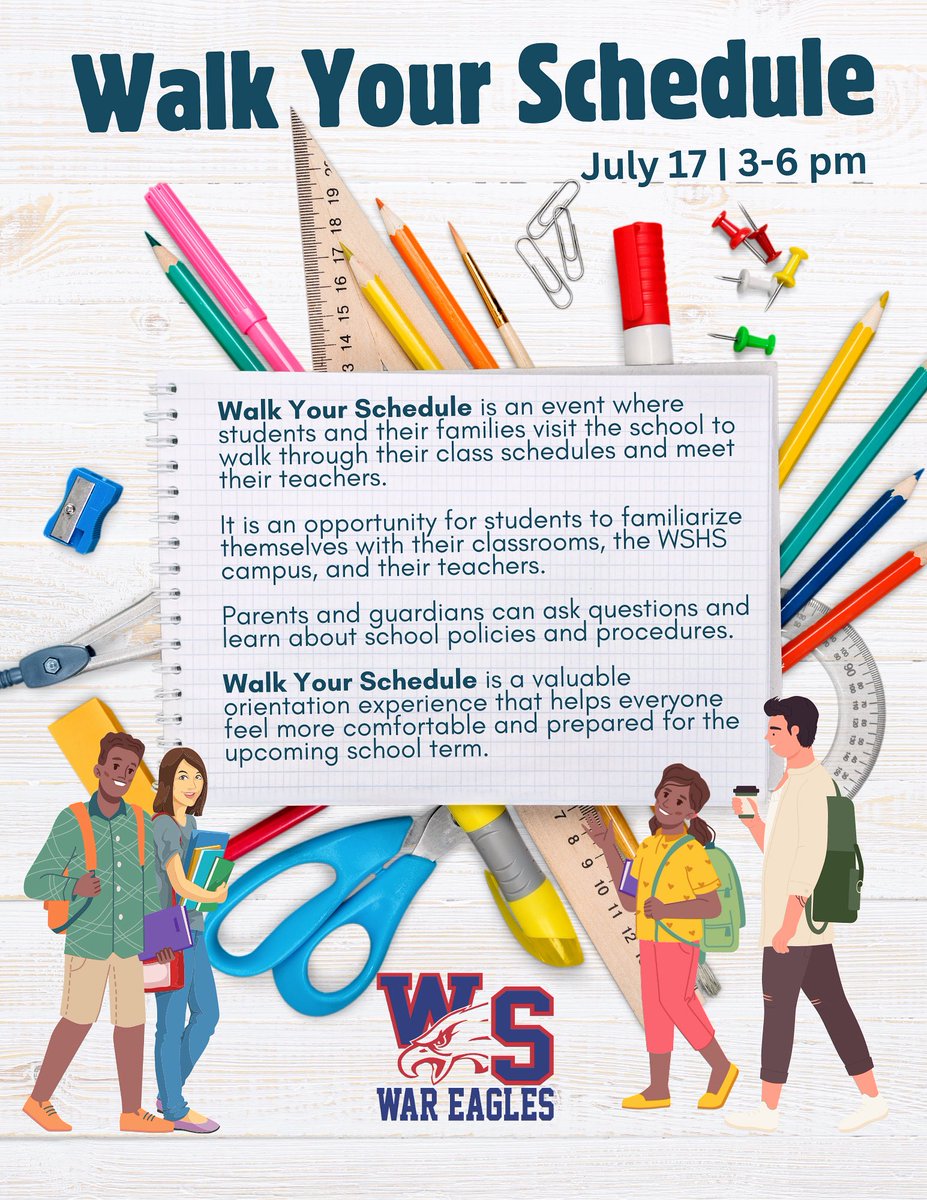 Walk Your Schedule 
Thursday, July 17
3-6 pm