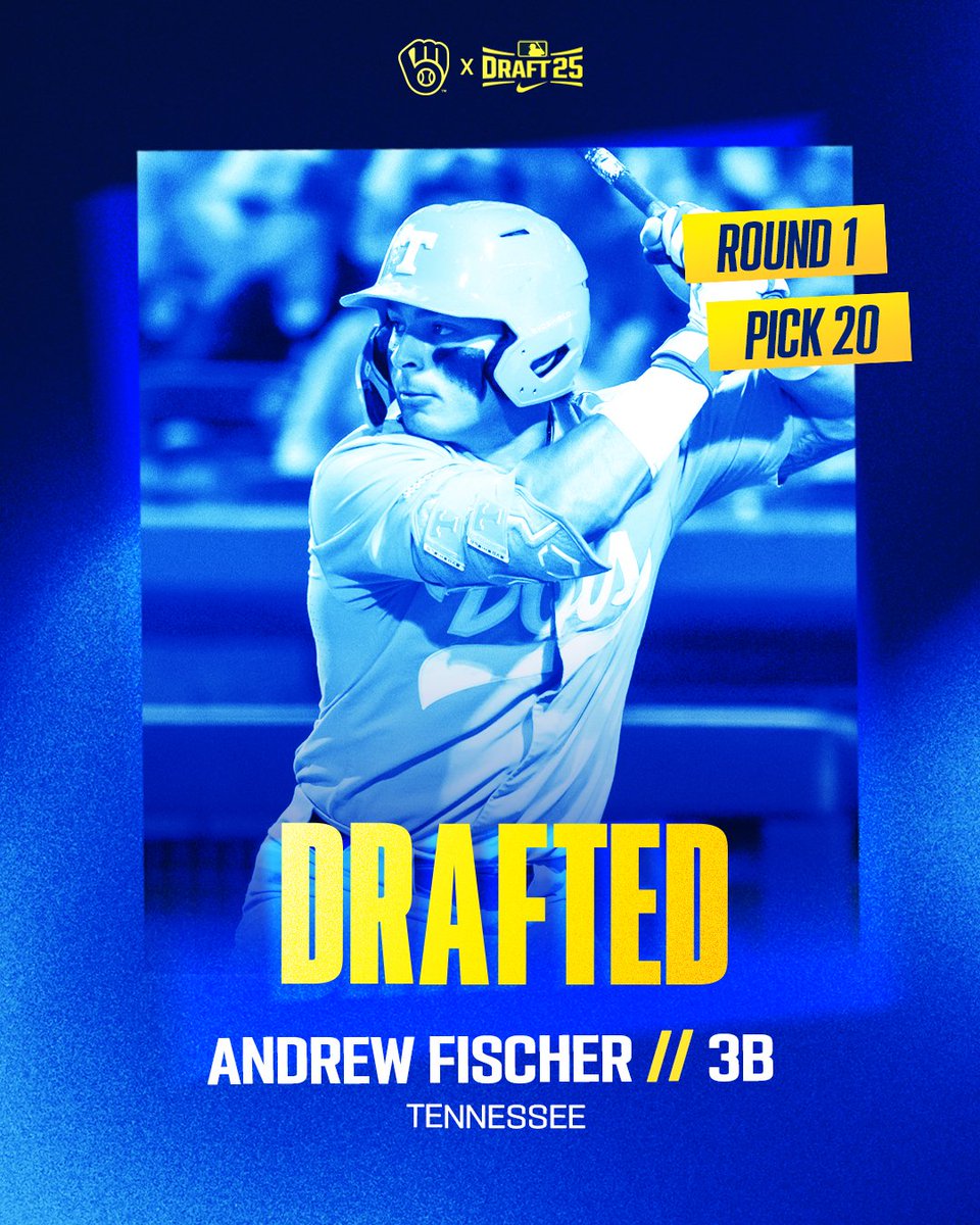 Milwaukee Brewers (@brewers) on Twitter photo A monster bat just entered the system ๐ช
Congrats to our first-round pick, <a href="/sirfischer3/">Andrew Fischer</a>!
#ThisIsMyCrew x @vol_baseball A monster bat just entered the system ๐ช
Congrats to our first-round pick, <a href="/sirfischer3/">Andrew Fischer</a>!
#ThisIsMyCrew x @vol_baseball