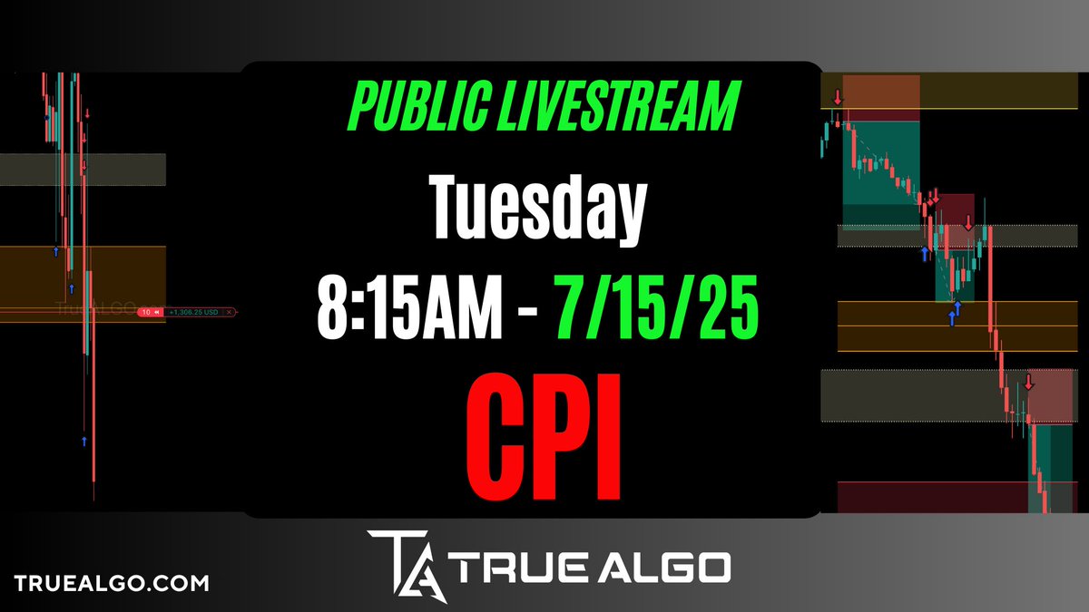 📢 We’re going LIVE this Tuesday at 8:15am ET for the CPI release!
This is one of the biggest market-moving events of the month — and we’re diving straight into the action together.

🧠 Come ready to apply your prep.
📊 Watch how the system handles the volatility LIVE.
🔁 Ask