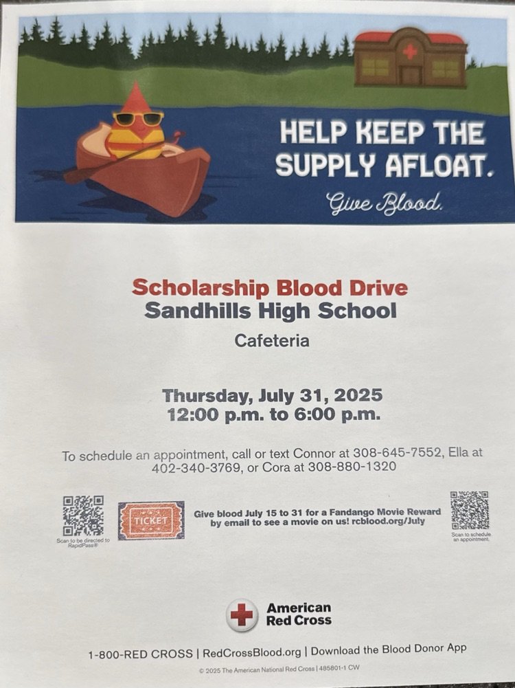 Don't forget to make an appointment or be a walk-in for the FBLA Blood Drive on July 31st from Noon-6:00 pm. Call or text Connor or Cora for more information.
