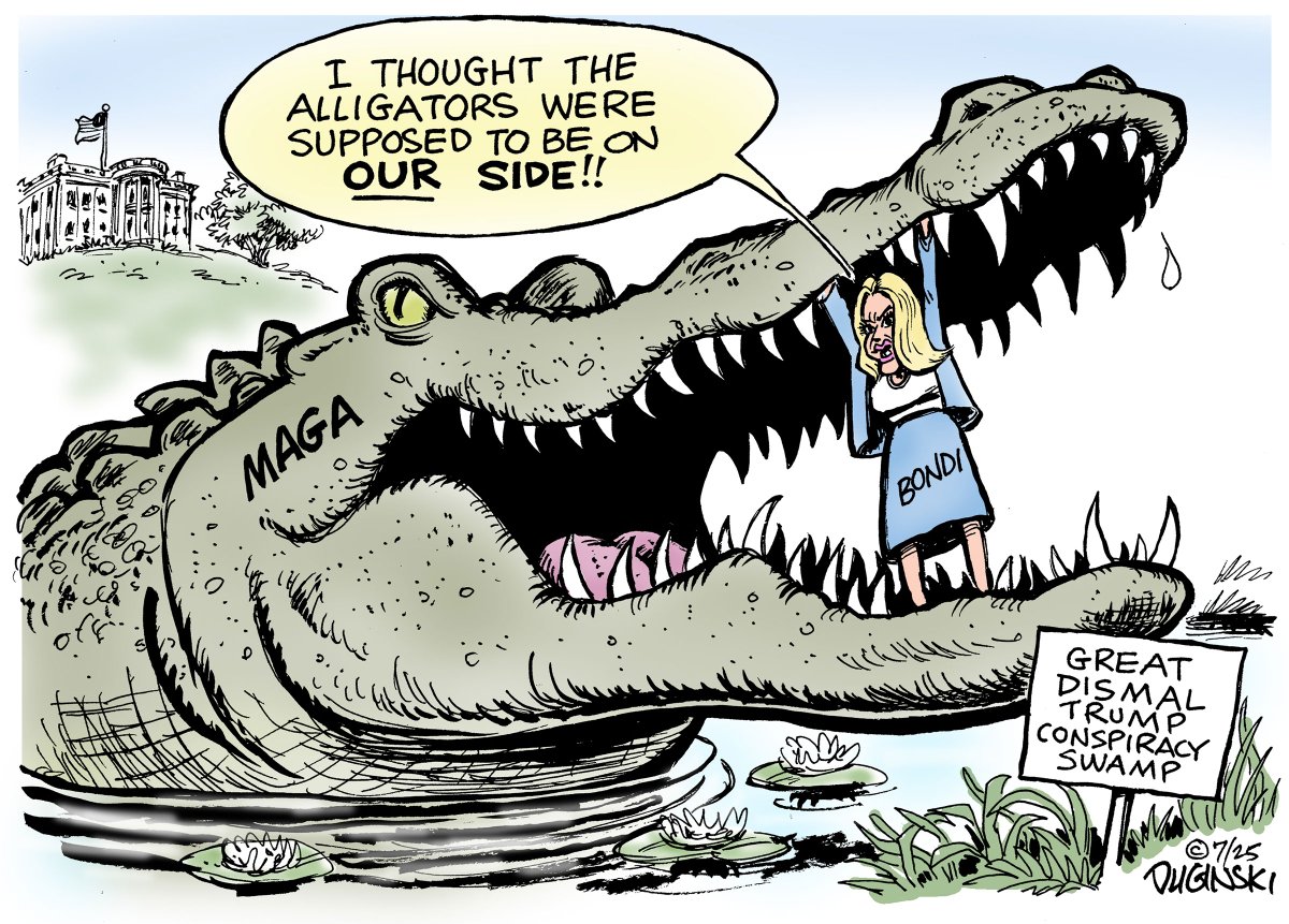 By stoking MAGA Epstein conspiracy theorists' expectations, Trump and his bunch have built a little Alligator Alcatraz on the Potomac for themselves. #EpsteinClientList #EpsteinCoverup #Epstein #Trump #TrumpIsUnfitForOffice #ImpeachTrumpNOW #TrumpisaNationalDisgrace #magamoron