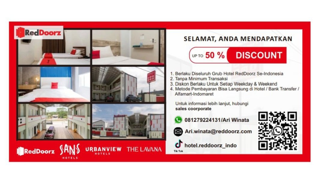 AriWinataFindua's tweet photo. Buat temen² yg suka traveling kita ada voucher Discount untuk penginapan Reddoorz Grup di seluruh Indonesia. #fypviraltwitter  #hotelmurah #Reddoorz #traveling #travelling #wisatawan #Bali #jogja #bandung #jakarta #batam #Lampung #lombok #indonesia #penginapan #medan #fypage https://t.co/OJH6rfEMN7