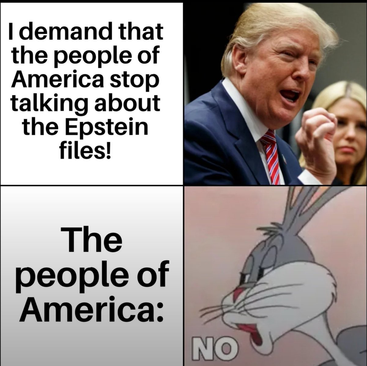 Stop talking about Epstein?
HOW ABOUT NO?

We're just getting started.
Release the damn Epstein files!