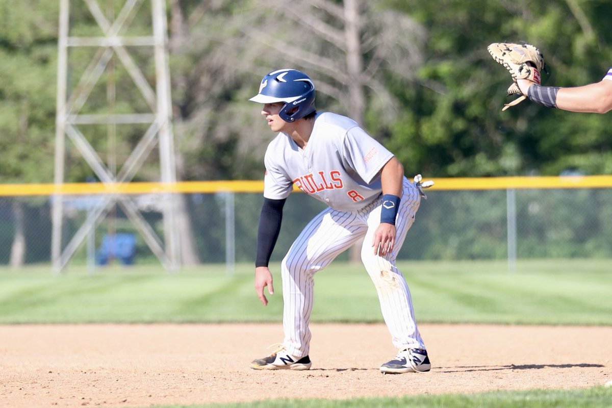 Blake Evans and Seth Busch both hit a single, double and triple today against Lakefield. Alex Bretzman also had three hits for the Bulls.