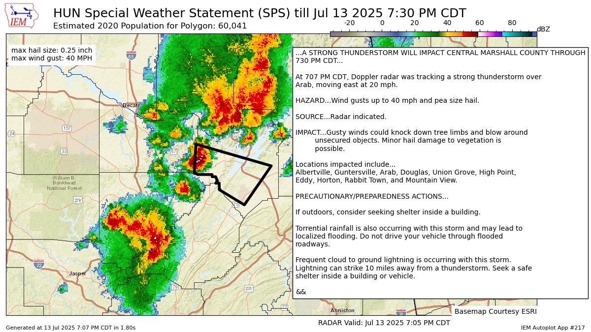 A STRONG THUNDERSTORM WILL IMPACT CENTRAL MARSHALL COUNTY THROUGH 730 PM CDT [wind: 40 MPH, hail: 0.25 IN] mesonet.agron.iastate.edu/p.php?pid=2025…