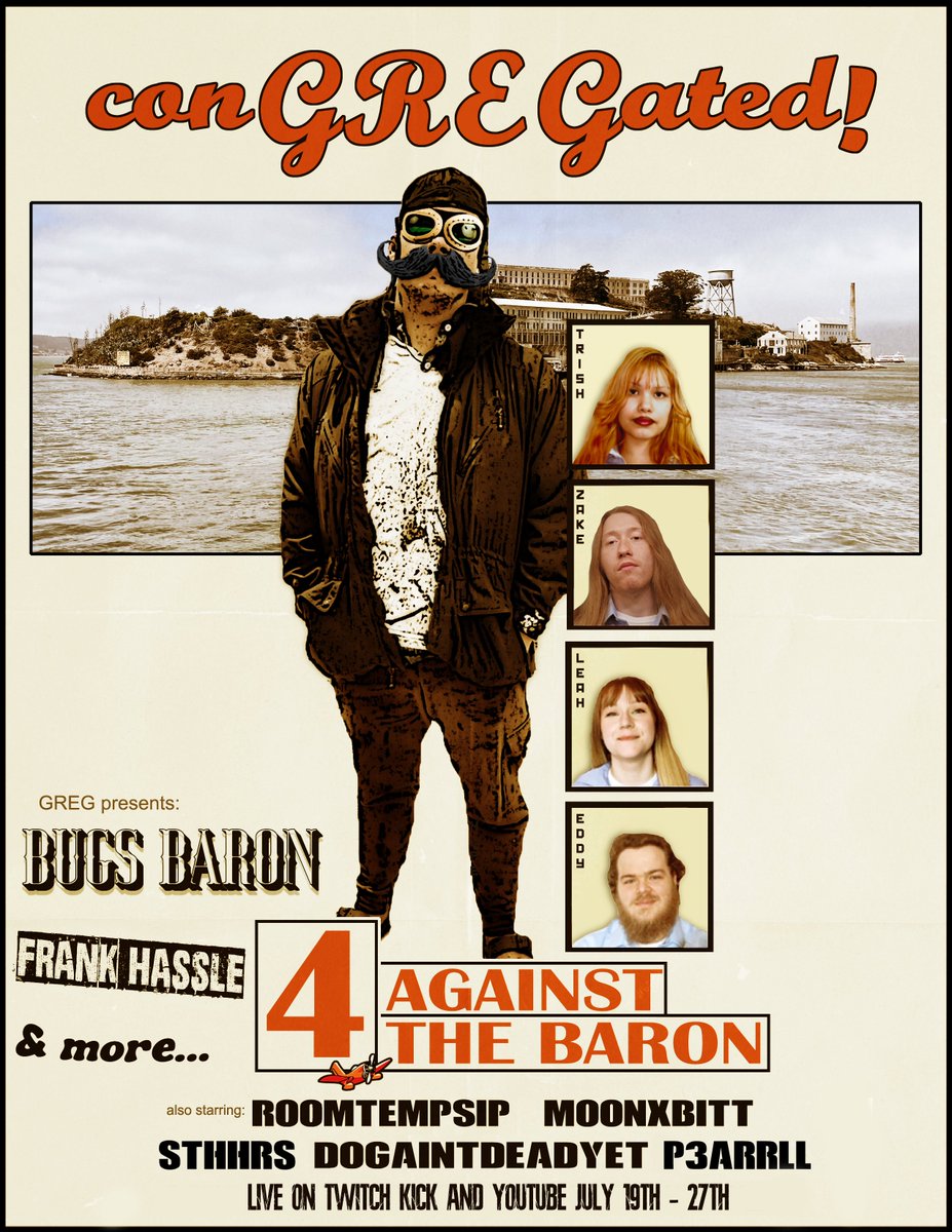 thezacinthehat's tweet image. Come watch us compete for Bugs Baron's fortune on #conGREGated!
 
Streaming July 19-27th on @Skitzy_Youtube 's Twitch, Kick, &amp;amp; Youtube!