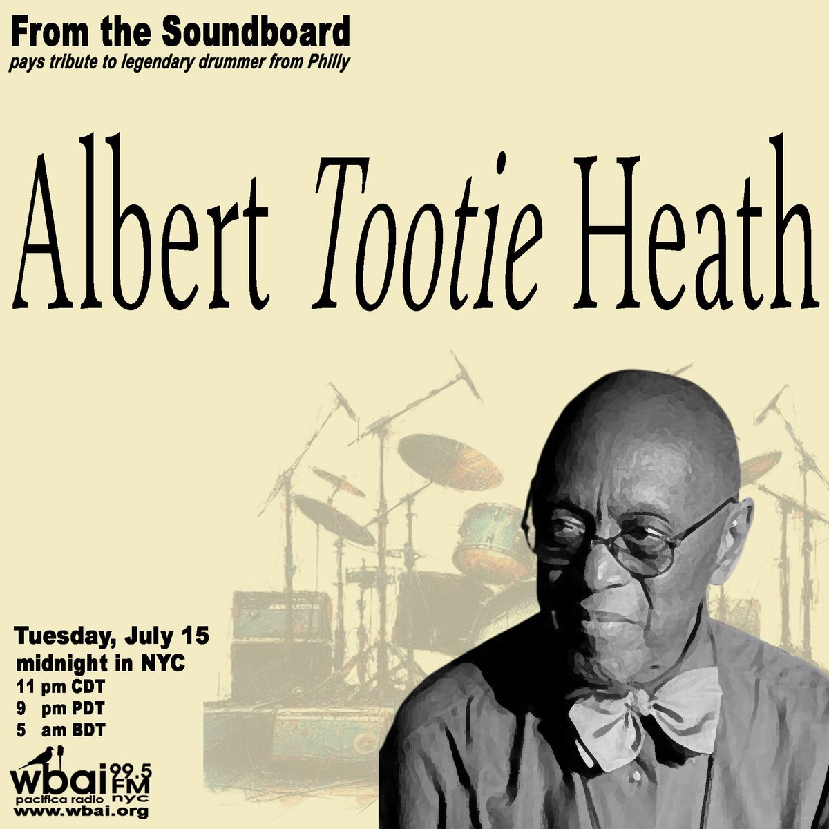 Reggie Johnson (@deepdancenyc) on Twitter photo 7/15 at midnight (that's Monday into Tuesday) #FromtheSoundboard will focus on legendary Philly Jazz drummer #AlbertTootieHeath rebrand.ly/FTSB-Tootie @wbai <a href="/fusicology/">FUSICOLOGY</a> 7/15 at midnight (that's Monday into Tuesday) #FromtheSoundboard will focus on legendary Philly Jazz drummer #AlbertTootieHeath rebrand.ly/FTSB-Tootie @wbai <a href="/fusicology/">FUSICOLOGY</a>