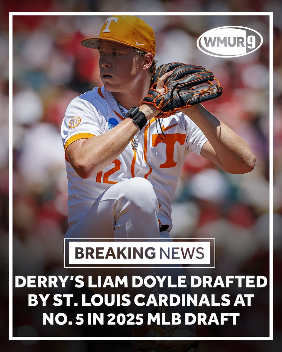 WMUR9's tweet photo. Pinkerton Academy graduate Liam Doyle became one of New Hampshire’s highest MLB draft picks on Sunday. The 21-year-old was selected fifth overall by the St. Louis Cardinals after a standout season at the University of Tennessee. https://t.co/R1OVTmhr6I #liamdoyle #mlbdraft #nh https://t.co/zkT52CGRXN