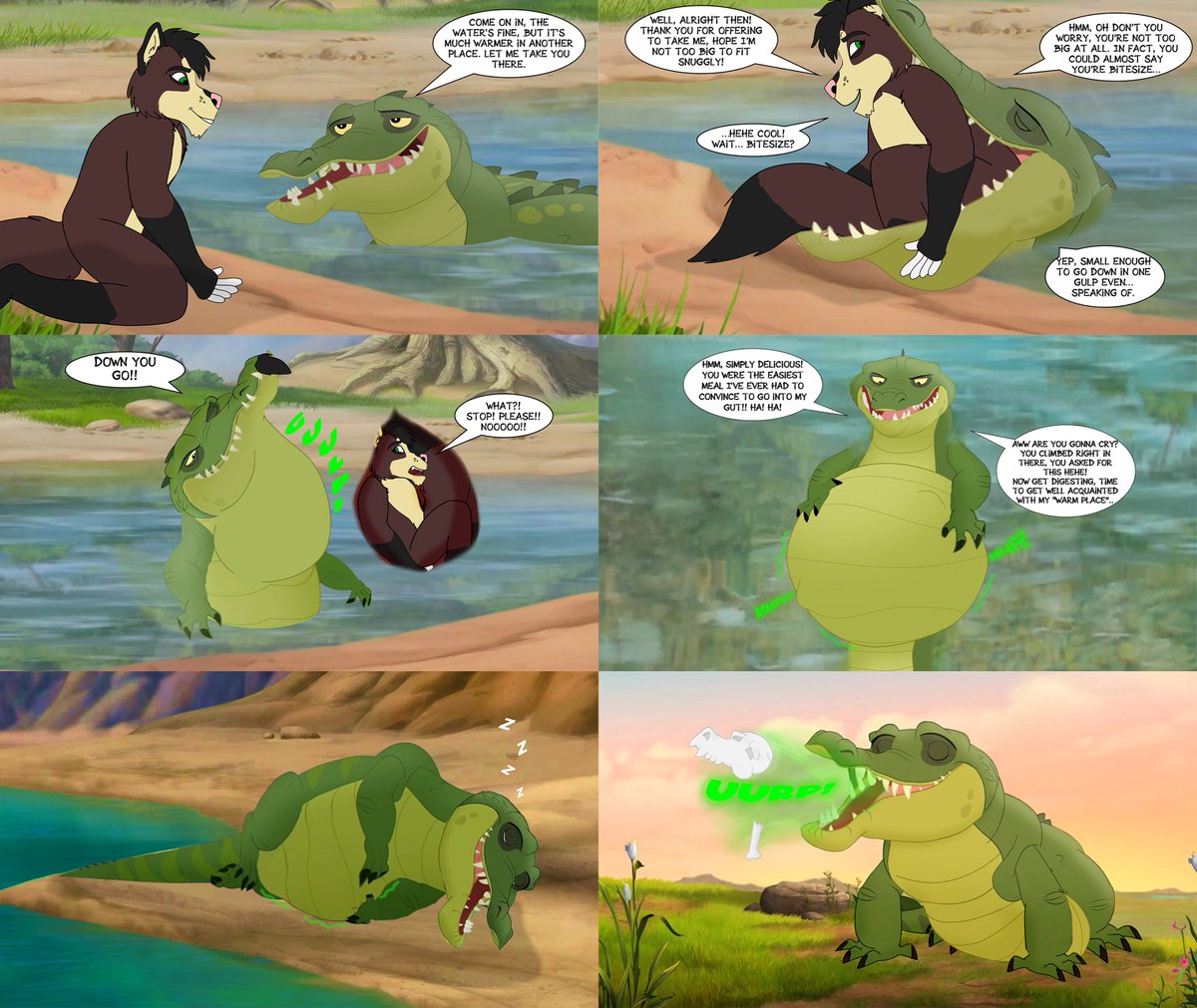VF16 (C0mms Open!!) (@vorefan16) on Twitter photo Pua's "Warmer" Place
(Vore, SFW, Digestion, Burp)
Just done a comic for the amazing <a href="/huttser_coyote/">Huttser Coyote</a> where the chunky old croc Pua helps the coyote go to a "warmer place", how kind! Pua's "Warmer" Place
(Vore, SFW, Digestion, Burp)
Just done a comic for the amazing <a href="/huttser_coyote/">Huttser Coyote</a> where the chunky old croc Pua helps the coyote go to a "warmer place", how kind!