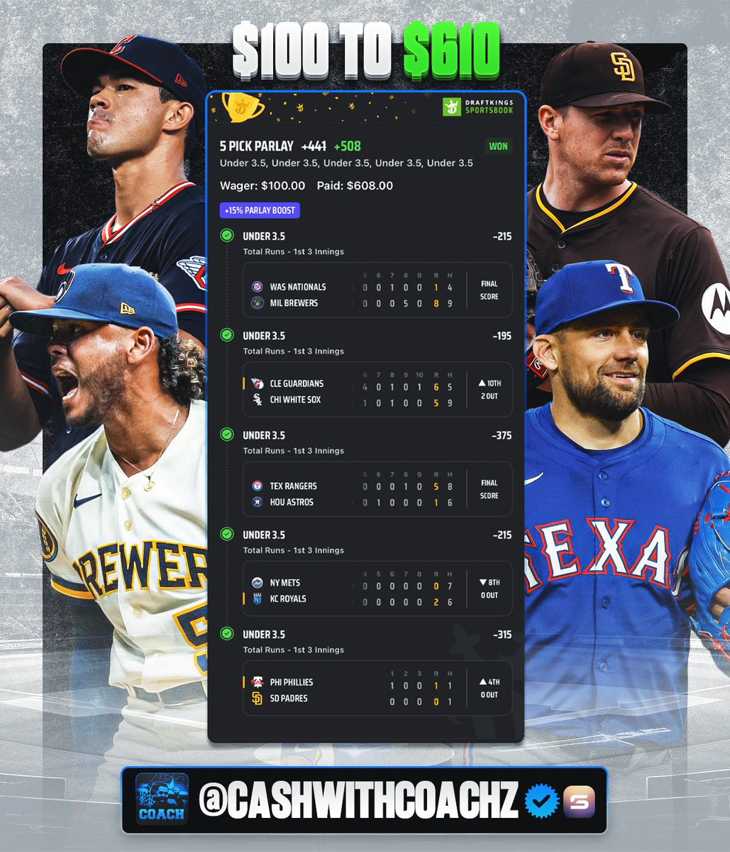 CASHWITHCOACHZ's tweet image. Sniped a Sunday system SWEEP for a clutch community CASH before ⚾️ All Star break💰
Tap in today using promo code “summer” for 35% off my annual discord subscription 🫡