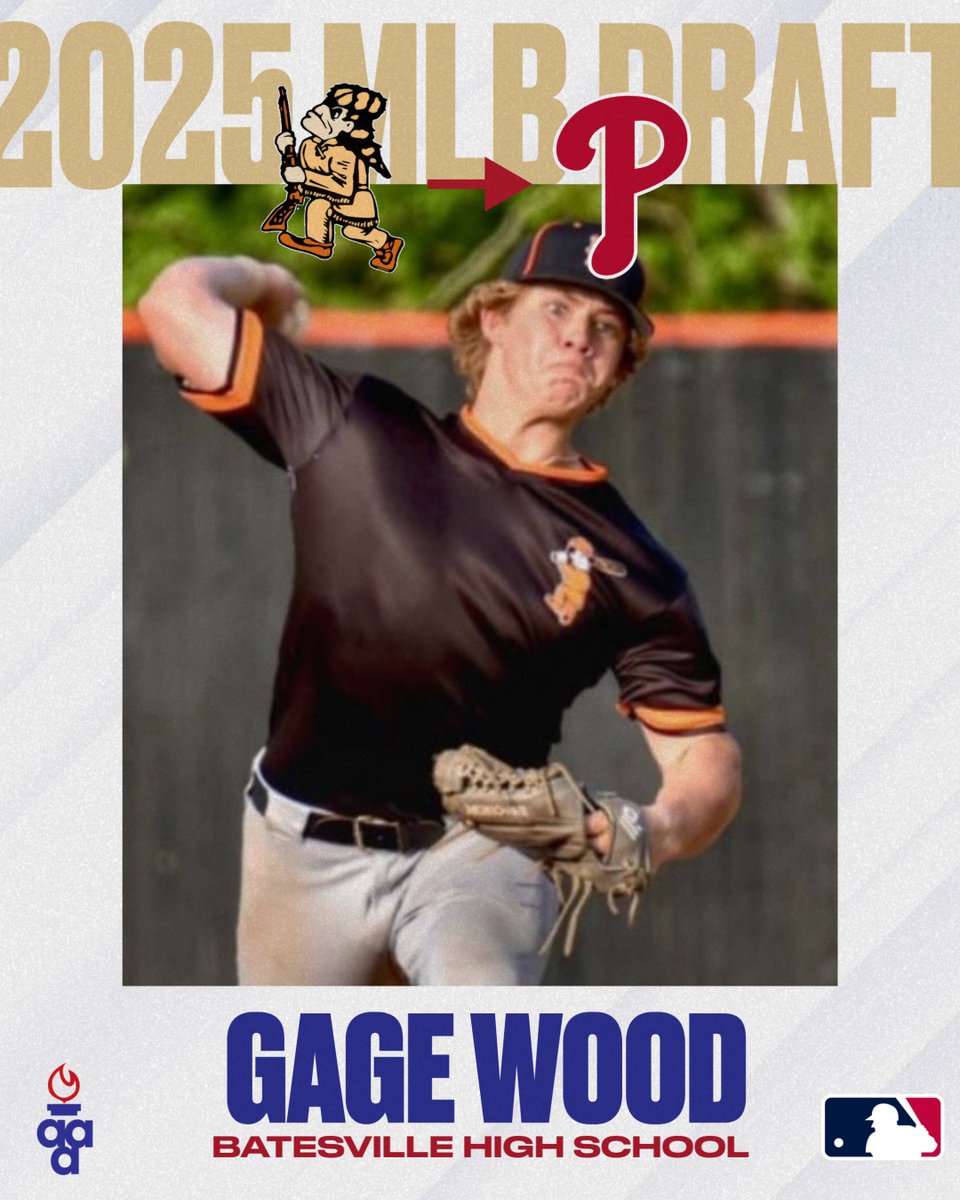 ArkActAssn's tweet image. Congratulations to former Batesville Pioneer Gage Wood as he was selected in the first round of the @MLBDraft by the @Phillies!