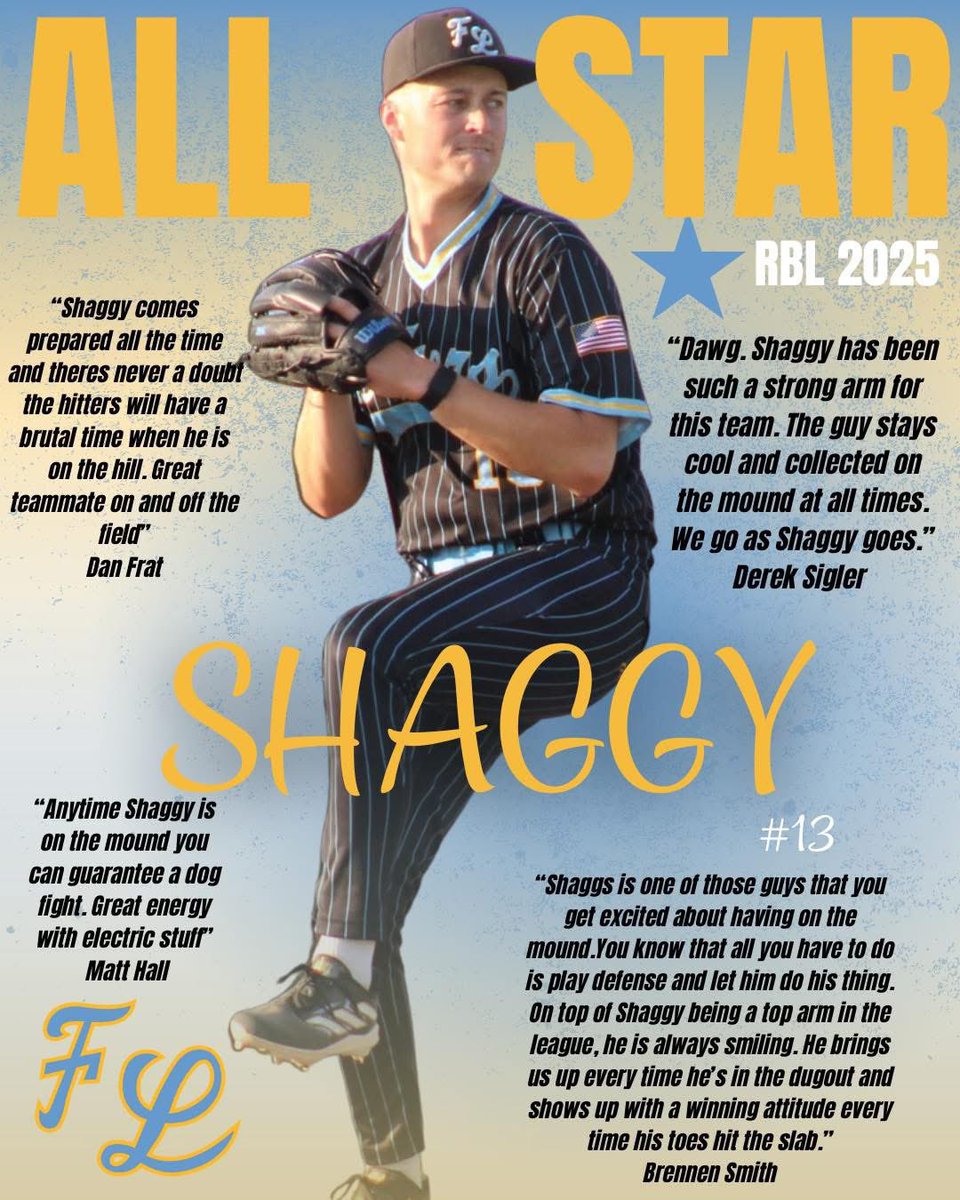 Nominated by our guys, we would like to congratulate our 2025 All Star Representatives! ⭐️ 

Come support Shaggy, Wood and Pastore at Dwyer Stadium in Batavia on Friday July 18th at 7pm as the Rochester Baseball League All Stars take on the Buffalo MUNY All Stars.