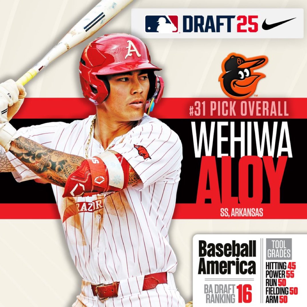 RAZ0RBACKS's tweet image. The slide ends and Wehiwa is selected by the Orioles at #31 overall