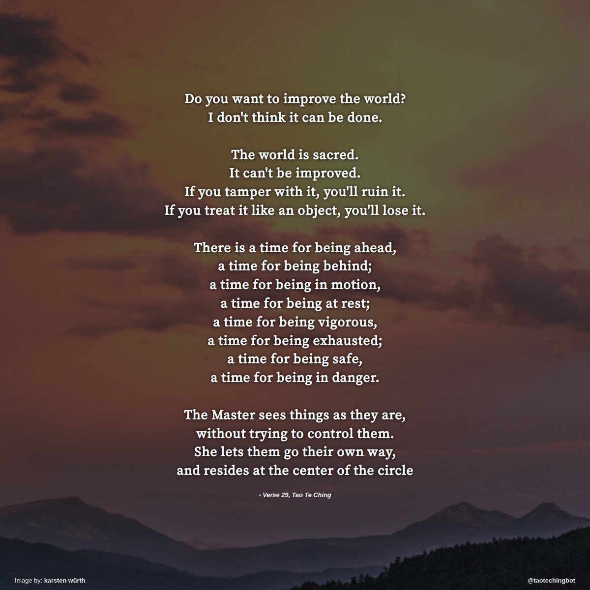 taotechingbot's tweet image. Verse 29 of The Tao Te Ching. #TaoTeChing #Laozi #Tao #LaoTzu #Taoism #BookOfTheWay
