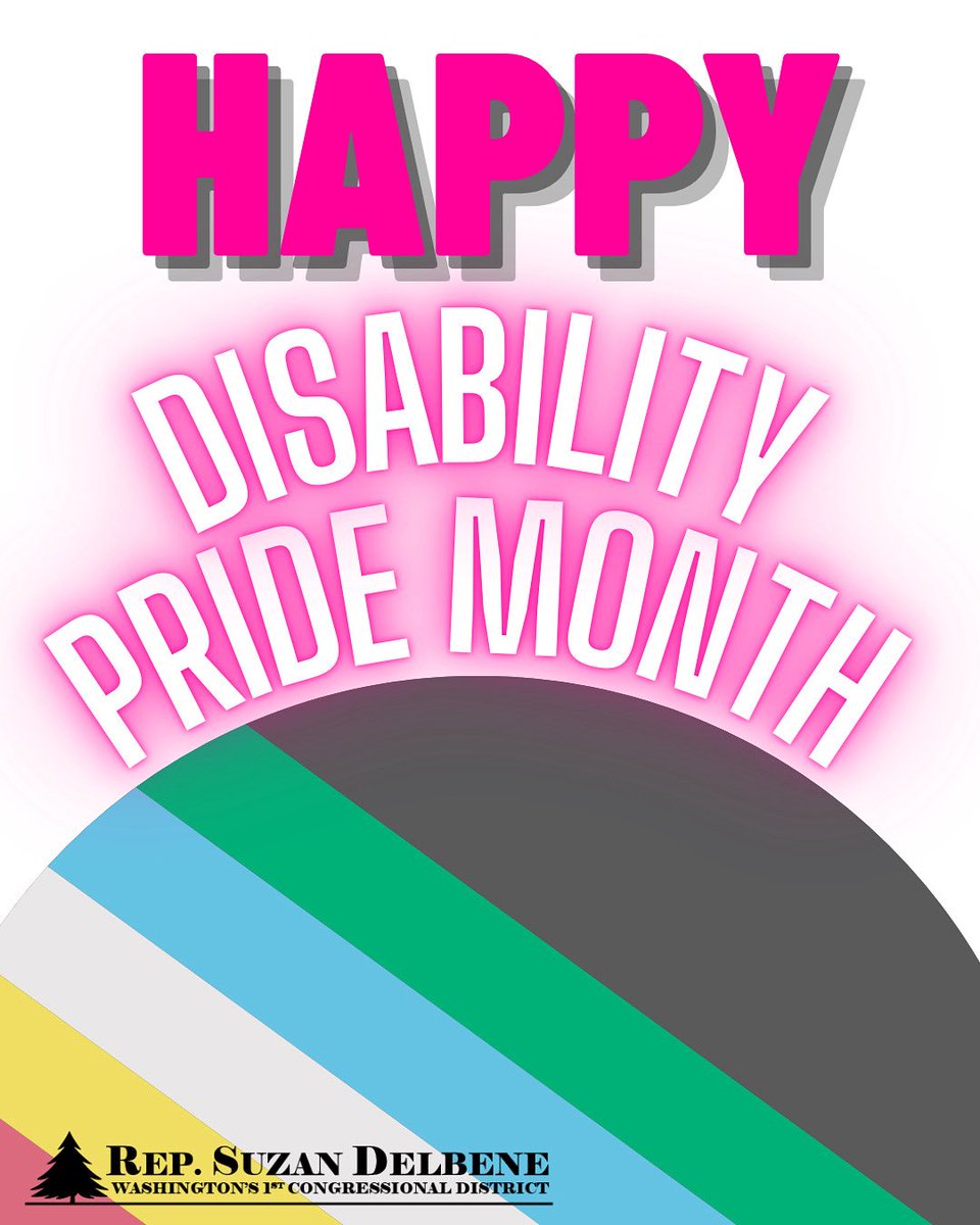 RepDelBene's tweet image. July is Disability Pride Month! This month, we recognize the contributions of the disability community & recommit ourselves to working towards a more inclusive society.