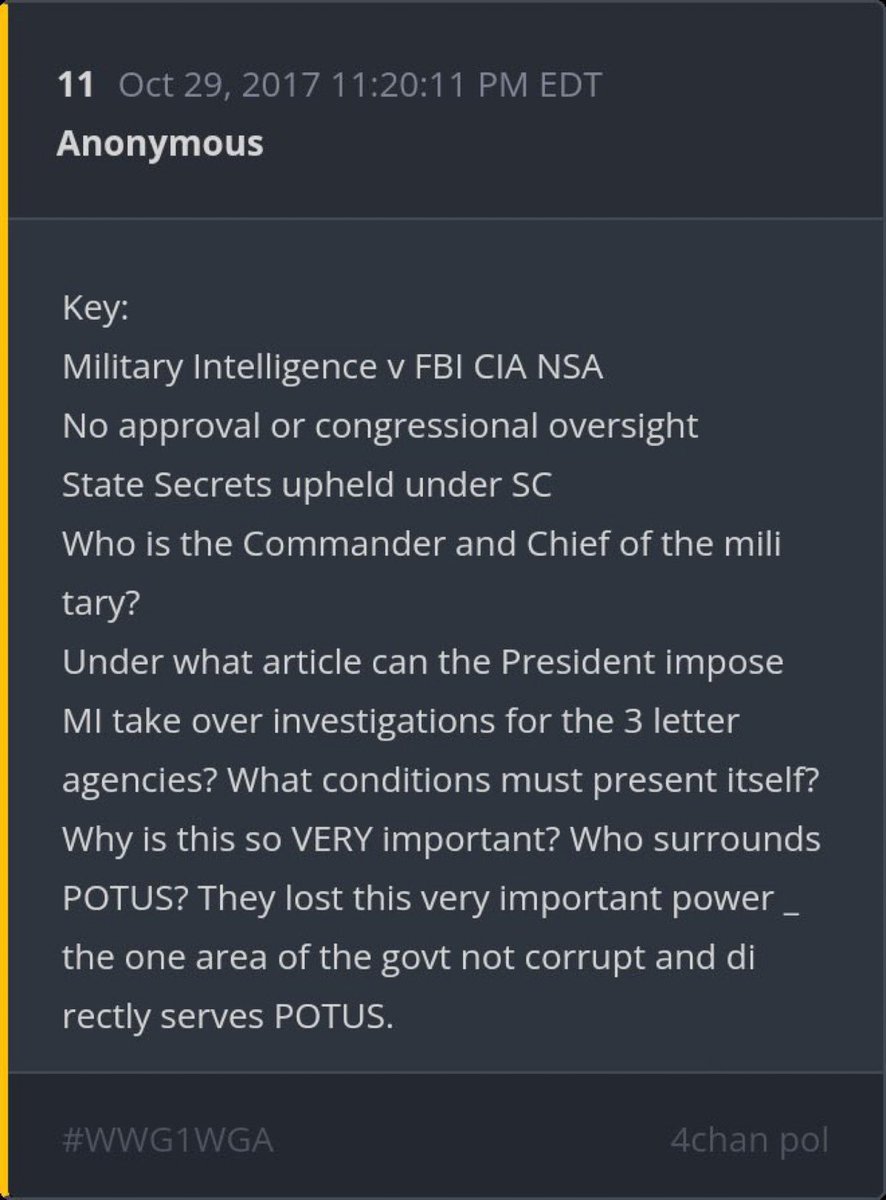 💥 YOU TELL ME - WERE CONDITIONS MET? 💥

--------------

I ASKED GROK: legal precedence not withstanding - answer the following clearly and concisely without any bias or opinion:

"Under what article can the President impose Military Intelligence take over investigations for the