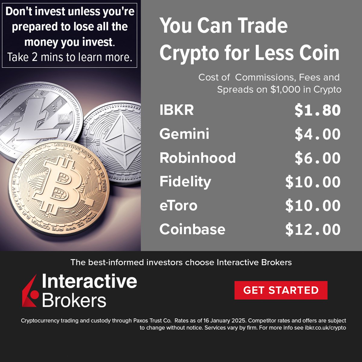 Discover low commissions on #cryptocurrencies at #IBKR. Learn more: interactivebrokers.co.uk/mkt/?src=twitt…

Don´t invest unless you´re prepared to lose all the money you invest. Cryptocurrency trading is only available to clients of Interactive Brokers UK.
#ad