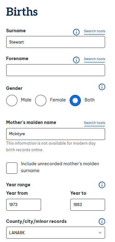 ScotlandsPeople's tweet image. Trying to find all of your ancestors' children in our records?
Search for
- Their surname at birth
- Add a year of birth range
- The mother’s maiden name.
- You can also try the date of their marriage as the ‘year from’
Any children will appear in the list of results