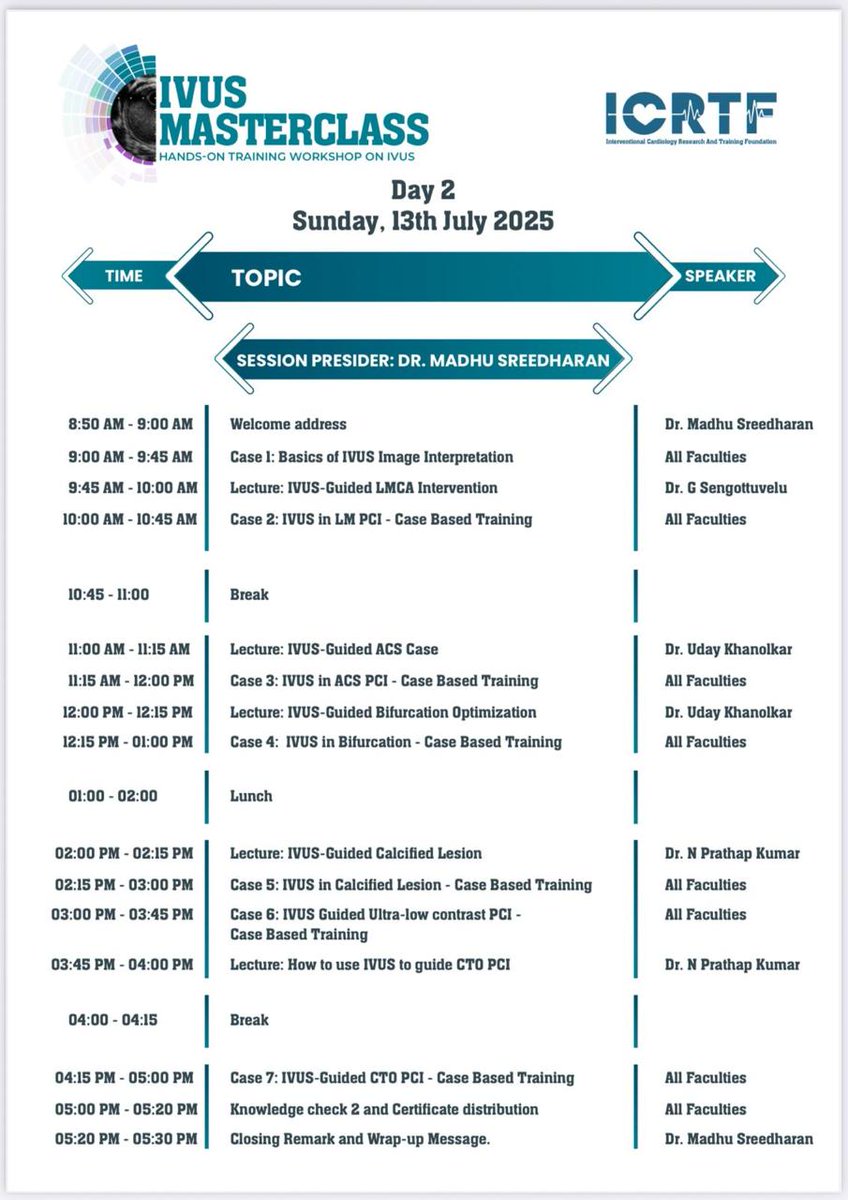 drprathapkumarn's tweet photo. 🚨 India’s 1st IVUS MASTERCLASS by ICRTF was held on July 12–13 at Hyatt Regency, Trivandrum. A landmark hands-on workshop led by top faculty, empowering interventional cardiologists with cutting-edge IVUS skills. A bold step towards better patient care! 🇮🇳🫀 #IVUS #ICRTF https://t.co/EGLVlAXu0K