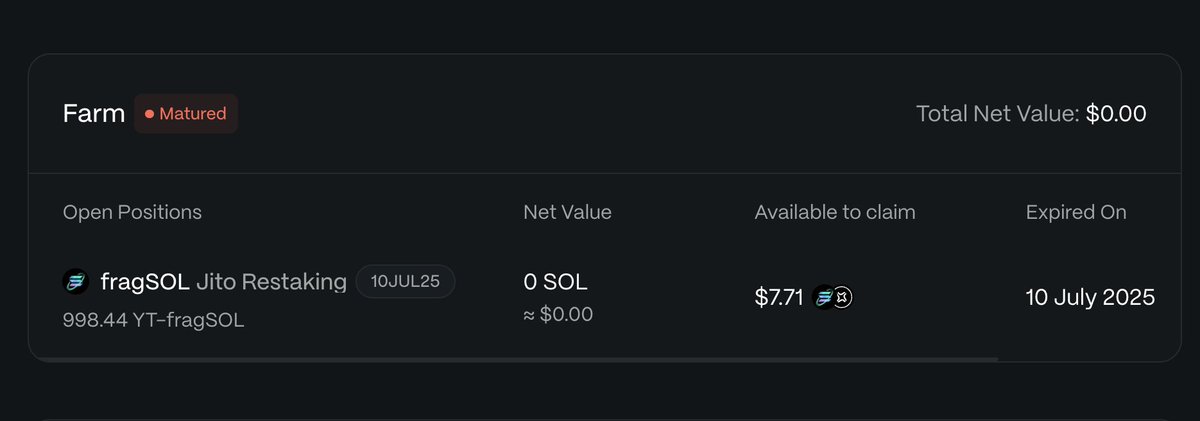 igadzra's tweet photo. @DefiSolar Hey man. I have a quick question please. I'm checking my position on the YT-FragSOL farm and it says the net value is $0. Was I supposed to unstake before the maturation? I thought I had to wait till afterwards. Did I literally lose my entire investment? https://t.co/sEVS32OE6l