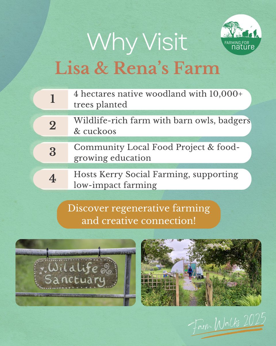 farmfornature's tweet image. 🌿 Join Lisa & Rena on Saturday, July 26th at 11AM near Ballybunion, Co. Kerry for a unique Farm Walk!
Discover 4 hectares of native woodland, wildlife-rich habitats, and community-driven, low-impact farming. 🦉🌳🌱
🎟️ €12 · Book now! f.mtr.cool/tksqhefrdv
#FarmWalks2025