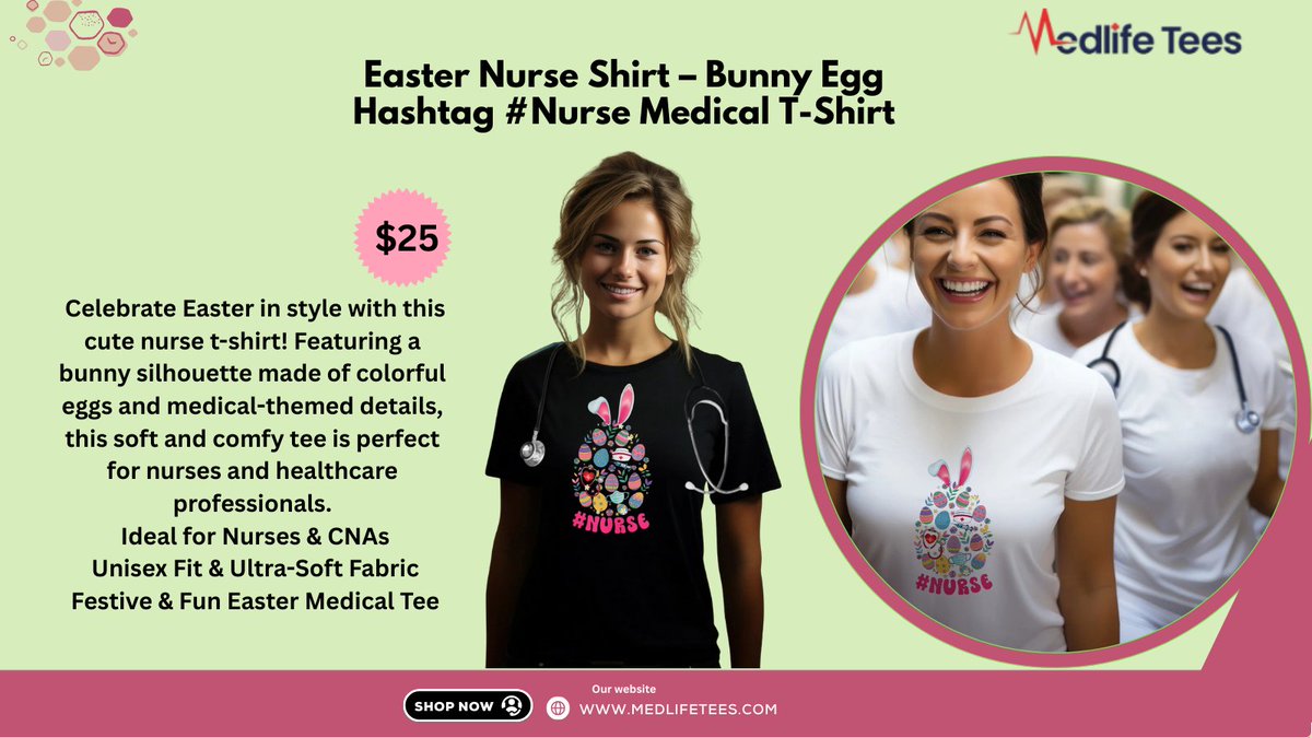 medlifeteesco's tweet photo. 🐰 Celebrate Easter in style with our Easter Nurse Shirt – Bunny, Egg &amp; Hashtag #Nurse fun! 🎉
Perfect for medical pros spreading cheer this spring! 🌸💉
👕 Grab yours now: https://t.co/NMNsivNiEK
#MedicalTShirt #EasterNurseShirt #HealthcareHeroes #NurseApparel #SpringStyle https://t.co/ijXz1F5Z2C