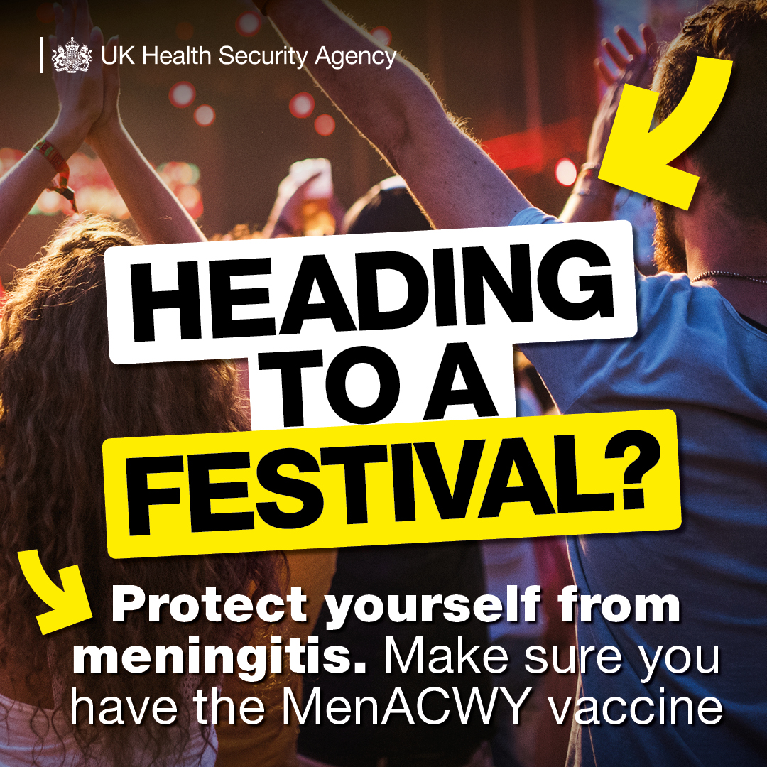 Before you pack your tent &amp; sunscreen and head off to a festival, get your #meningitis vaccine ⛺ 🎶

It takes just a few minutes but could save your life. Meningitis can spread quickly in crowded spaces - don't risk it.

Find out more: nhs.uk/vaccinations/m…