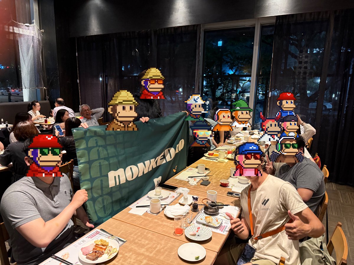 Taiwan's <a href="/MonkeDAO/">MonkeDAO🍌</a> family keeps expanding! Happy to welcome 2 new members to June's meetup, at a lovely Japanese buffet!

Hope to see you all at future meetups, and to embrace old monke friends too!

P.S. Post was delayed because ambassador is busy/lazy (pick one)