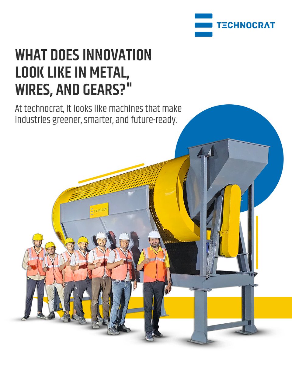 Technocrat2025's tweet image. What does innovation look like?
To us, it looks like the hands that build, the machines that perform, and the vision that drives us forward.

#TechnocratMachines #GreenerFuture #TrommelMachine