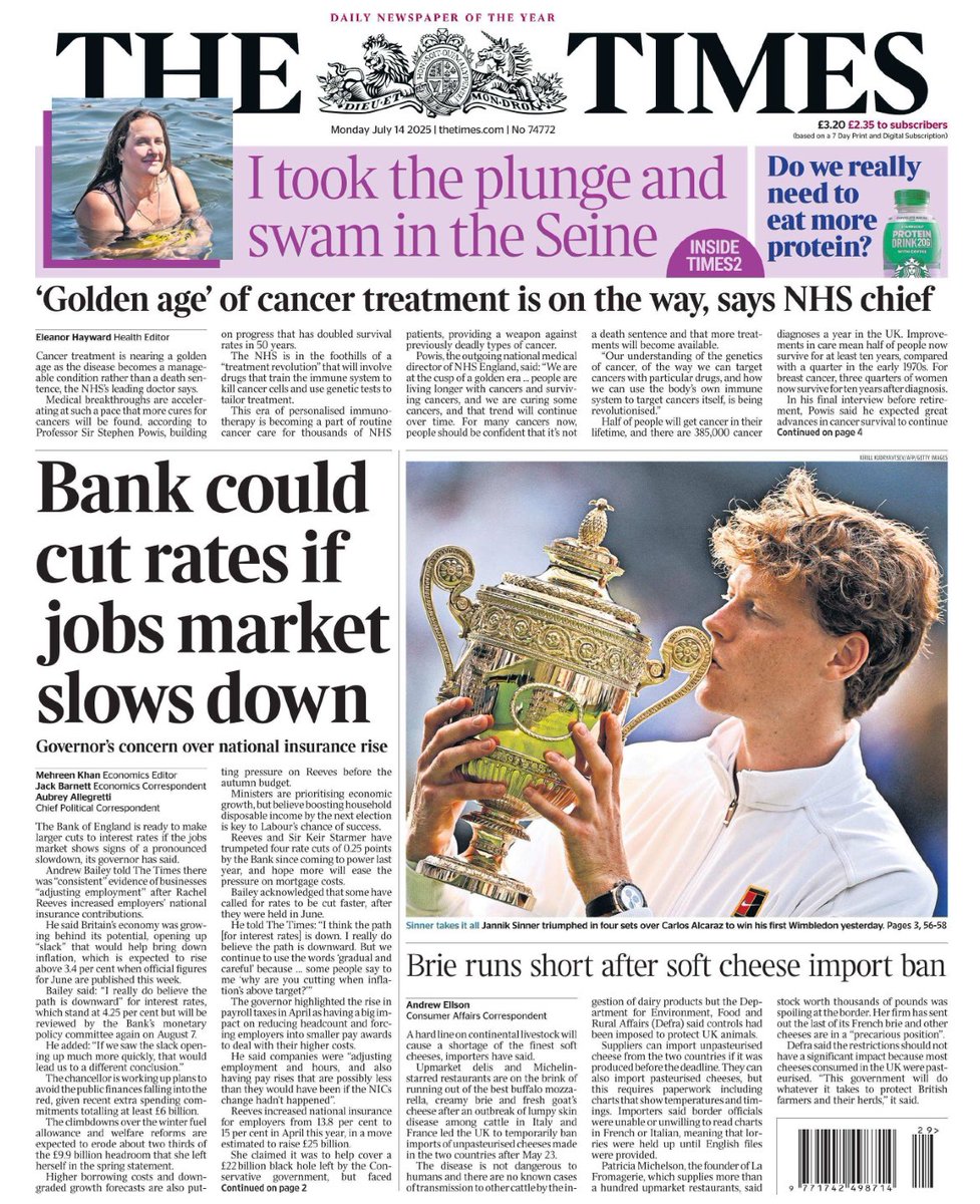 Jack Barnett (@__jackbarnett) on Twitter photo In an interview with <a href="/thetimes/">The Times and The Sunday Times</a>, governor of the Bank of England Andrew Bailey signalled that he would support a larger-than-usual interest rate cut if the jobs market falters
thetimes.com/article/e6204a… In an interview with <a href="/thetimes/">The Times and The Sunday Times</a>, governor of the Bank of England Andrew Bailey signalled that he would support a larger-than-usual interest rate cut if the jobs market falters
thetimes.com/article/e6204a…