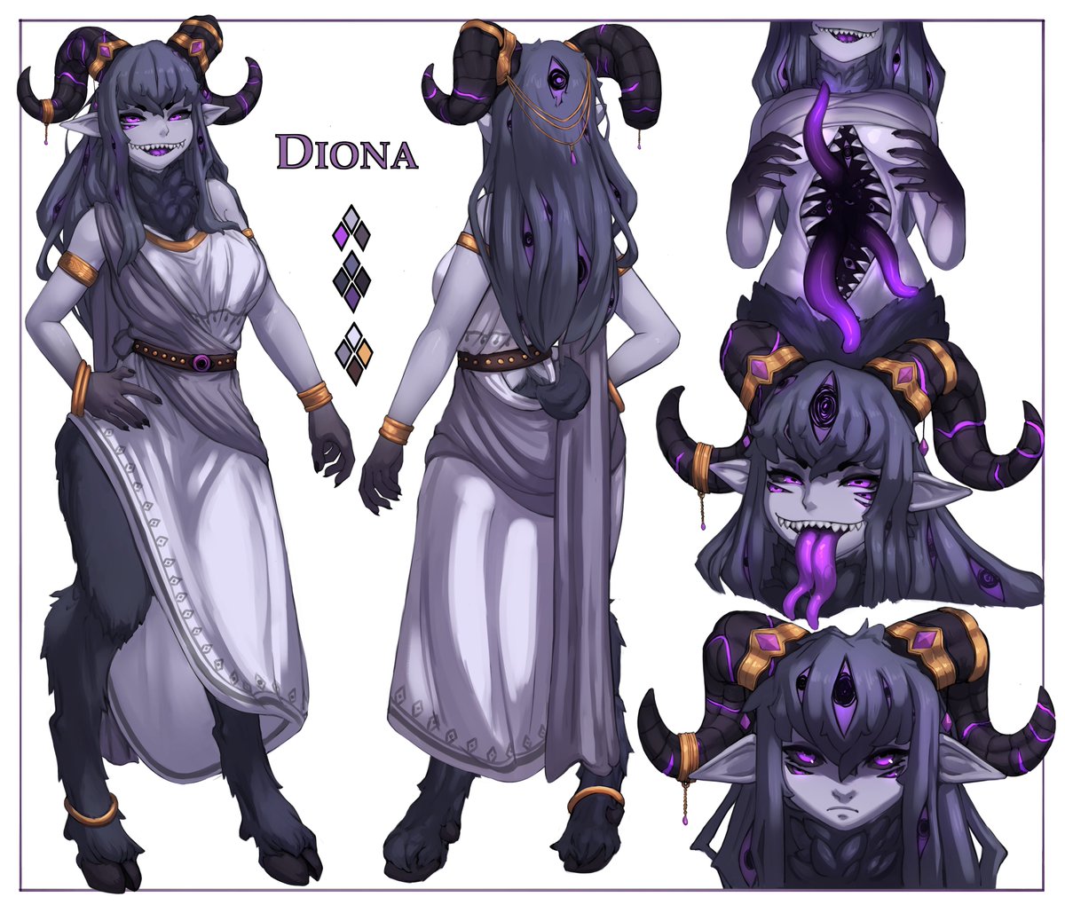 Since the last post took off, figured I might as well post her reference sheet too!
Her name's Diona and she's a menace. Do not trust.