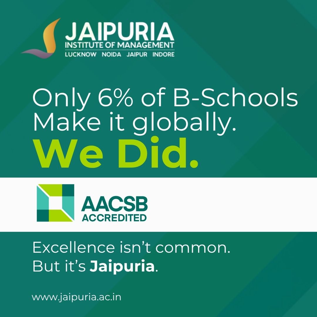 🌍 Less than 6% of B-Schools globally are #AACSB accredited.
Now, Jaipuria Institute of Management joins the world’s finest.
#LimitlessWithJaipuria #JaipuriaMBA
