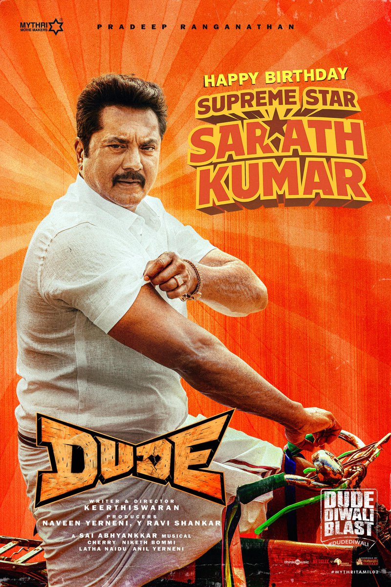 Shreyas Media (@shreyasgroup) on Twitter photo Team #DUDE wishes the 'Supreme Star' <a href="/realsarathkumar/">R Sarath Kumar</a> sir a very Happy Birthday ❤🔥
Our vintage Naataamai is back with a bang🔥❤️🔥
All set for a MASSIVE DIWALI 2025 RELEASE.
⭐ing 'The Sensational' <a href="/pradeeponelife/">Pradeep Ranganathan</a>
🎬 Written and directed by <a href="/Keerthiswaran_/">Keerthiswaran</a>
A <a href="/SaiAbhyankkar/">abhyankkar</a> Team #DUDE wishes the 'Supreme Star' <a href="/realsarathkumar/">R Sarath Kumar</a> sir a very Happy Birthday ❤🔥
Our vintage Naataamai is back with a bang🔥❤️🔥
All set for a MASSIVE DIWALI 2025 RELEASE.
⭐ing 'The Sensational' <a href="/pradeeponelife/">Pradeep Ranganathan</a>
🎬 Written and directed by <a href="/Keerthiswaran_/">Keerthiswaran</a>
A <a href="/SaiAbhyankkar/">abhyankkar</a>