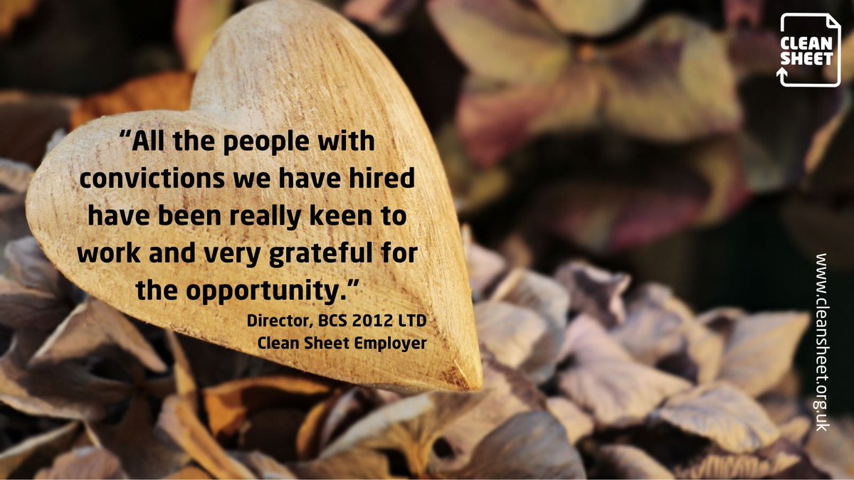 Feedback from one of our Clean Sheet employers. Our Employers Directory has over 100 employers who choose to see the person with their skill and experience, not simply focus on their criminal conviction.
#changingthenarrative #cleansheetworks