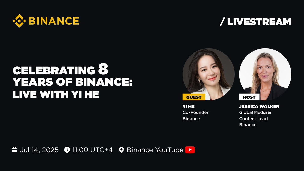 binance's tweet image. We’re going LIVE!

Join @heyibinance as we celebrate 8 years of building with our incredible global community 

Let’s reflect on how far we’ve come and what’s next. #BinanceTurns8

📺: m.youtube.com/watch?v=bVq11k…