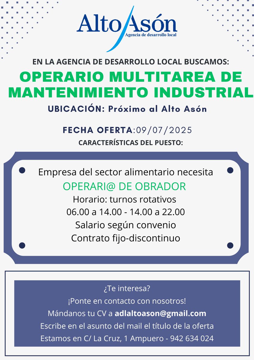 🧾 Ofertas de Empleo de la Agencia de Desarrollo Local Alto Asón.
#OfertaDeTrabajo #OfertaEmpleo #ADL

+Info 👉  bit.ly/1UvIkWe
ADL Alto Asón