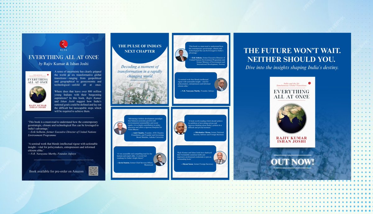 Pahlé India Foundation (@pahleindia) on Twitter photo How will India tackle the climate crisis, embrace AI, & maintain its unique position? "Everything All At Once" by <a href="/RajivKumar1/">Rajiv Kumar</a> and <a href="/JoshiJoshi126/">IJ11</a> from <a href="/PahleIndia/">Pahlé India Foundation</a> provides the answers—a crucial deep dive for tomorrow's leaders.
AVAILABLE NOW on Amazon: amzn.in/d/hnCoims?dpln… How will India tackle the climate crisis, embrace AI, & maintain its unique position? "Everything All At Once" by <a href="/RajivKumar1/">Rajiv Kumar</a> and <a href="/JoshiJoshi126/">IJ11</a> from <a href="/PahleIndia/">Pahlé India Foundation</a> provides the answers—a crucial deep dive for tomorrow's leaders.
AVAILABLE NOW on Amazon: amzn.in/d/hnCoims?dpln…