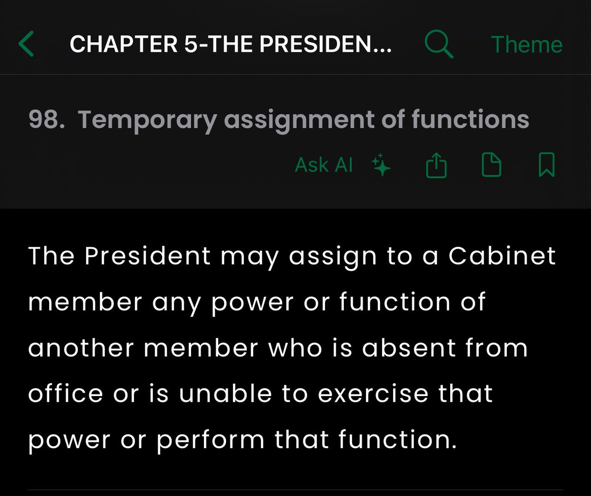 AldrinSampear's tweet image. Does the EFF have a case here?
The President appointed Prof Cachalia as acting Police Minister in terms sec 91(3)C on the constitution.
The EFF says there is no provision in the constitution to appoint a person from outside cabinet to act where there is no vacancy.
