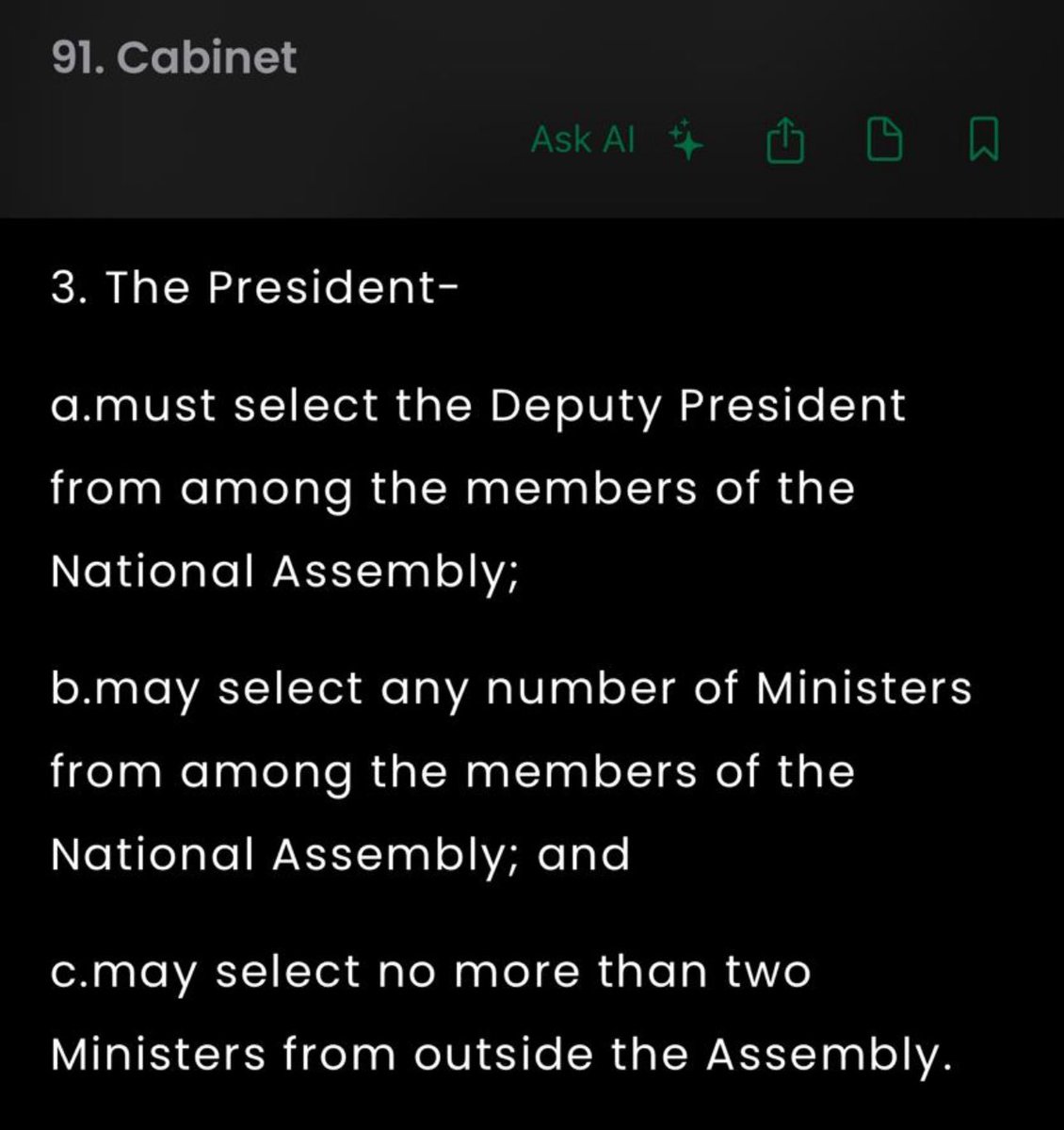 AldrinSampear's tweet image. Does the EFF have a case here?
The President appointed Prof Cachalia as acting Police Minister in terms sec 91(3)C on the constitution.
The EFF says there is no provision in the constitution to appoint a person from outside cabinet to act where there is no vacancy.
