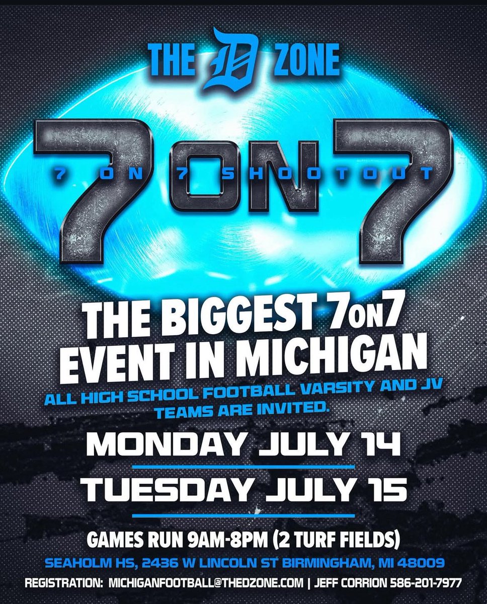BryanCollins_1's tweet image. Locked in for the 7on7 Dzone Shootout tomorrow ‼️ Ready to compete against some top teams 💯 #DZoneShootout #Compete” @TheD_Zone @MichFBFrenzy @MIexposure @PrepRedzoneMI @alex_pallone @SheldonCroneyJr @WSUWarriorFB @gvsufootball