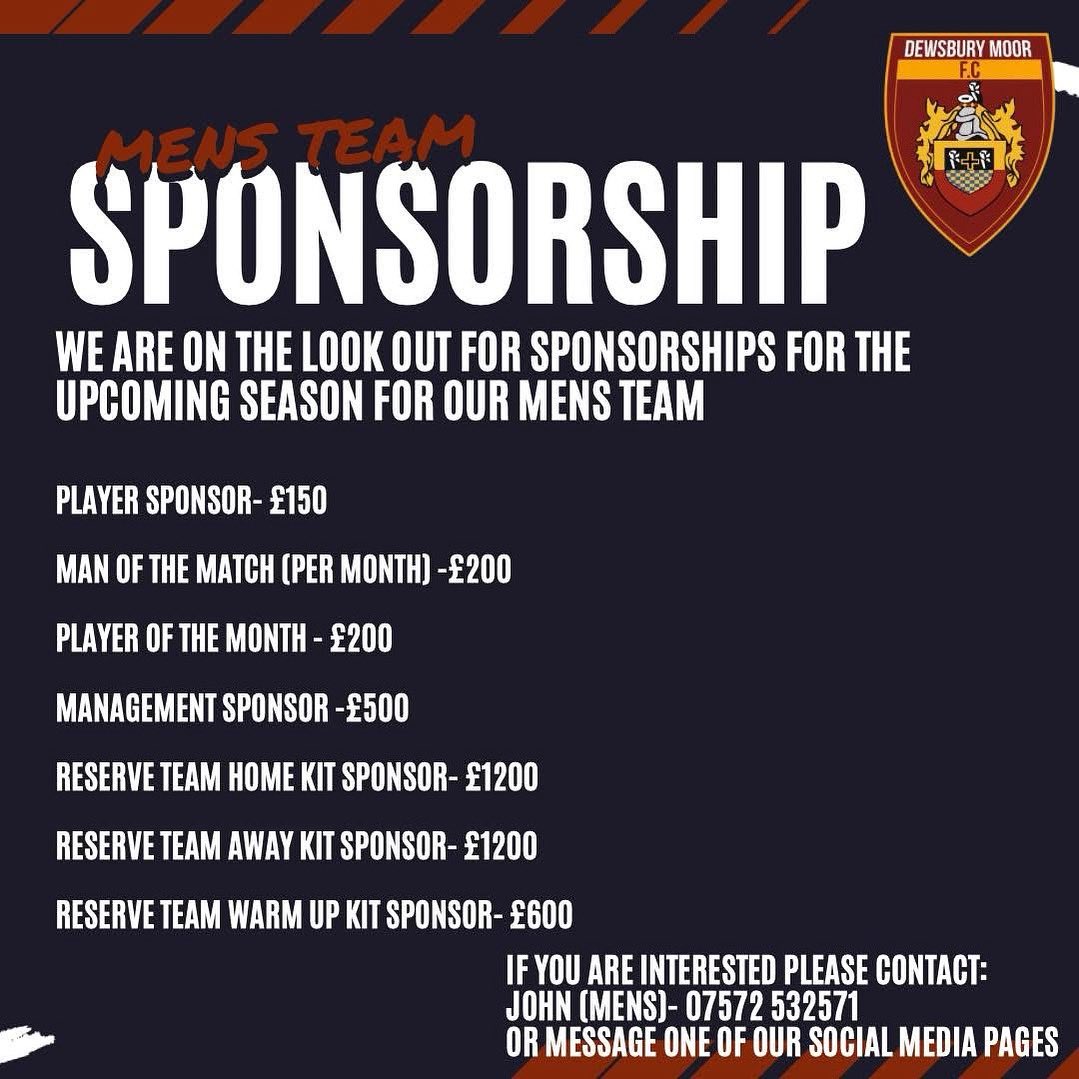 Sponsorship Opportunities for our mens team for the 2025/26 season.

We have a range  of sponsorships available, if you are interested please get in touch!