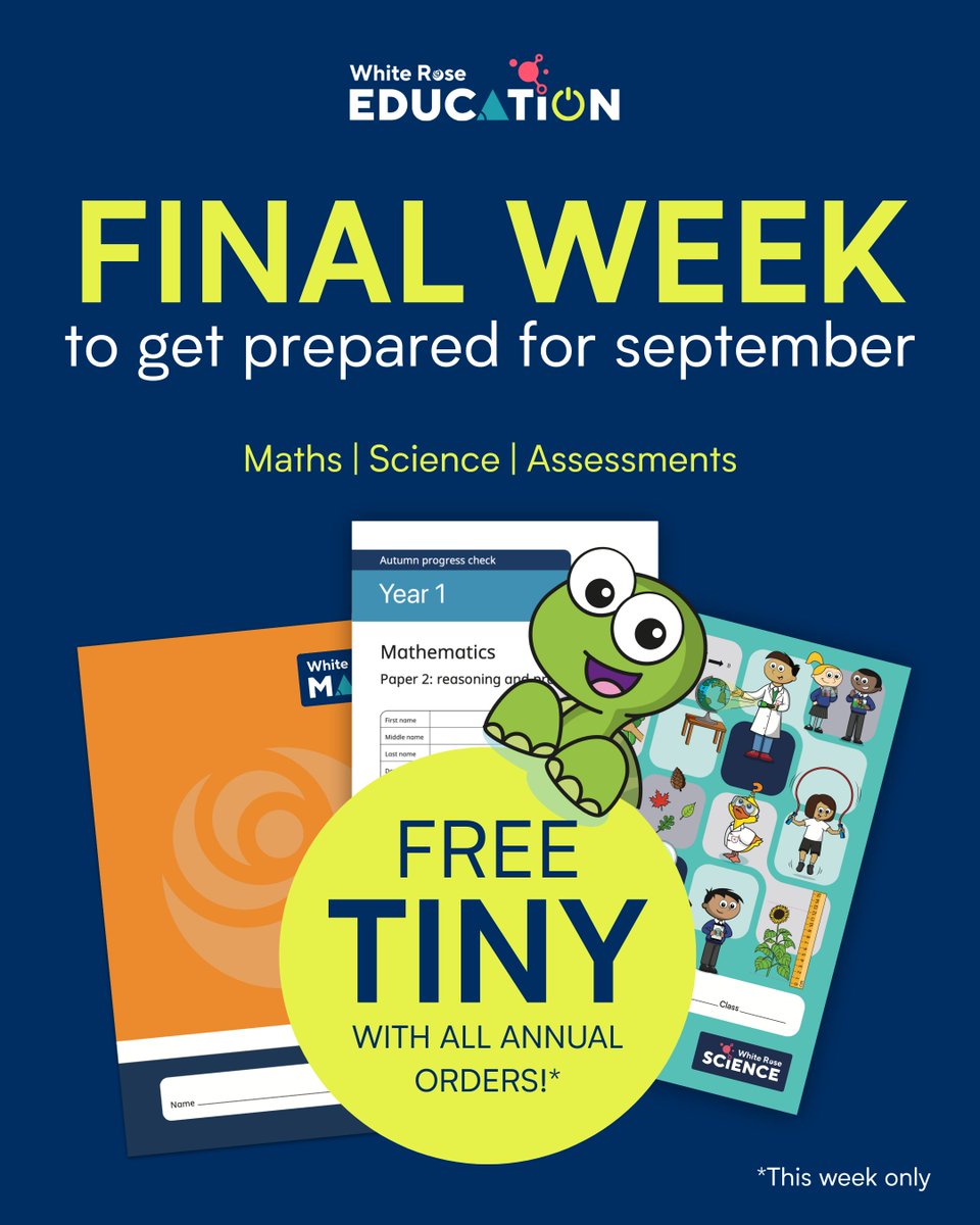 WhiteRoseEd's tweet image. Planning ahead pays off and we’ve got a little thank you ❤️
Now’s the perfect time to get your White Rose annual workbooks sorted - and as a thank you for planning ahead, we’re offering a FREE Tiny toy with every workbook order THIS WEEK only! 🐢
Don’t miss out - get…