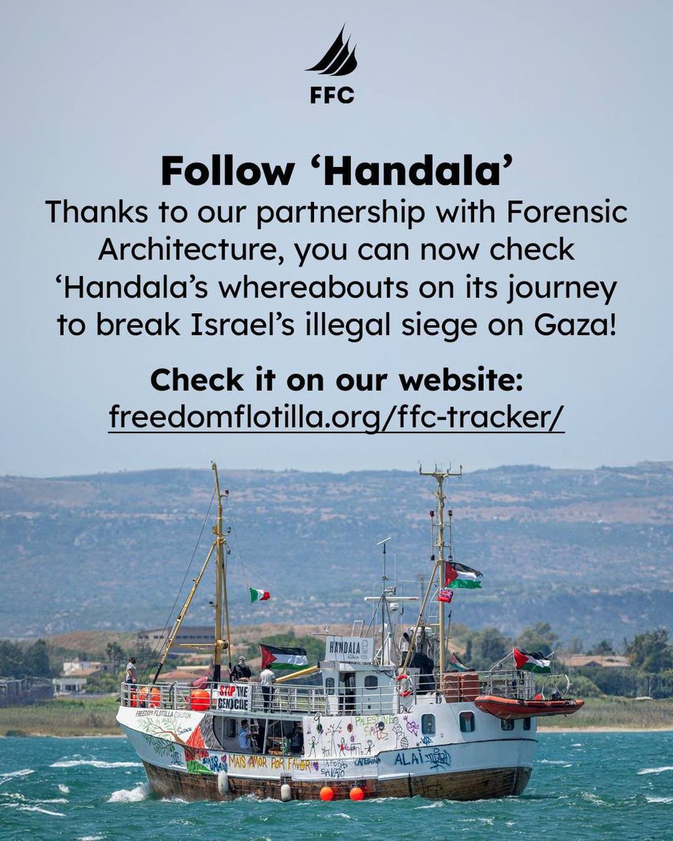 The Freedom Flotilla Coalition has partnered again with Forensic Architecture and equipped the Handala with an advanced tracking system. This technology plays a crucial role in ensuring the safety of those on board, maintaining transparency about the vessel’s location, and
