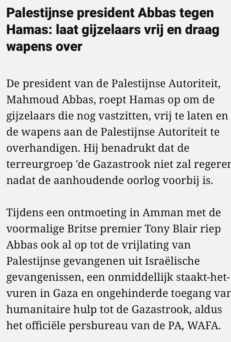 “Palestijnse president Abbas tegen Hamas: laat gijzelaars vrij en draag wapens over”

✌🏻