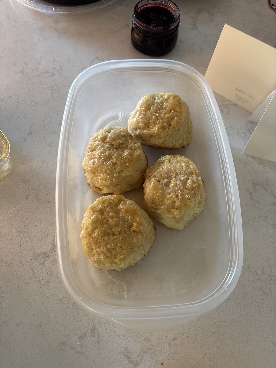 My moms friend made us (me) homemade buttermilk biscuits and homemade black raspberry jam