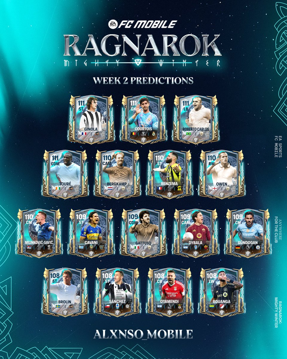⚡RAGNAROK WEEK 2 PREDICTIONS 

Attractive names for both actives and icons  players — here are my prediction of the players that could be in the week 2 
Anyone you're hoping to see? 👀

#FCMobile #Ragnarok #Predictions