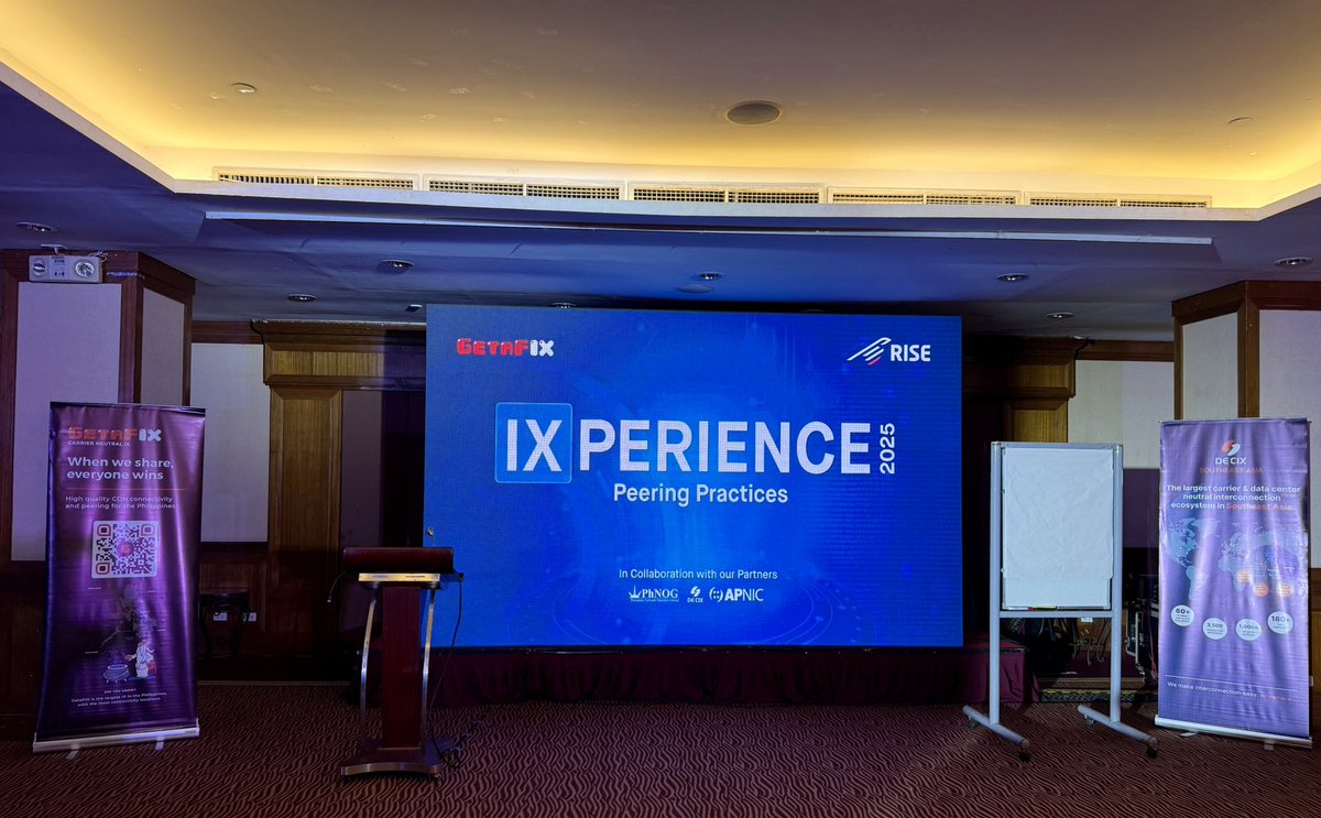 RobinsonYolandi's tweet photo. We’re gearing up to kick off the IX Experience Workshop in vibrant Cebu!
Ready for a week packed with learning, sharing insights, and building connections!
Thank you to RISE Internet, #GetaFIX, @apnic , @DECIX and #PhNOG for this amazing collaboration 💪🏼
#IXExperience https://t.co/8DDqsA4uKF