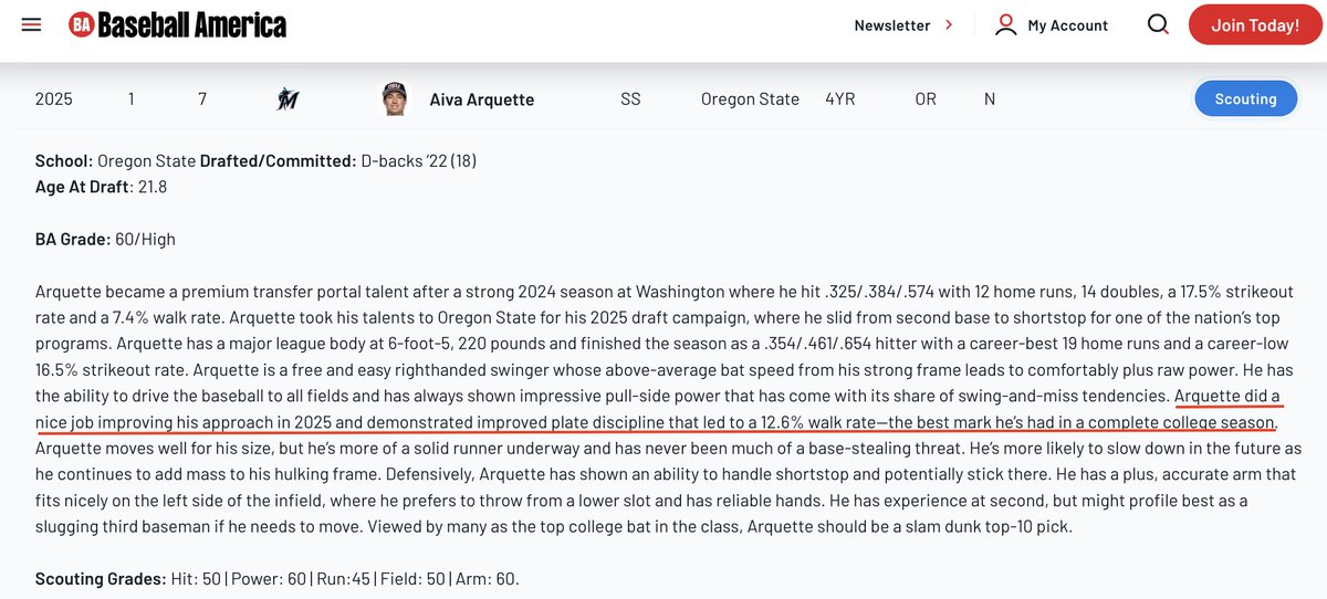 DrFadde's tweet image. BA profile of #7 MLB draft Aiva Arquette ... college hitter that improved #PitchRecognition.