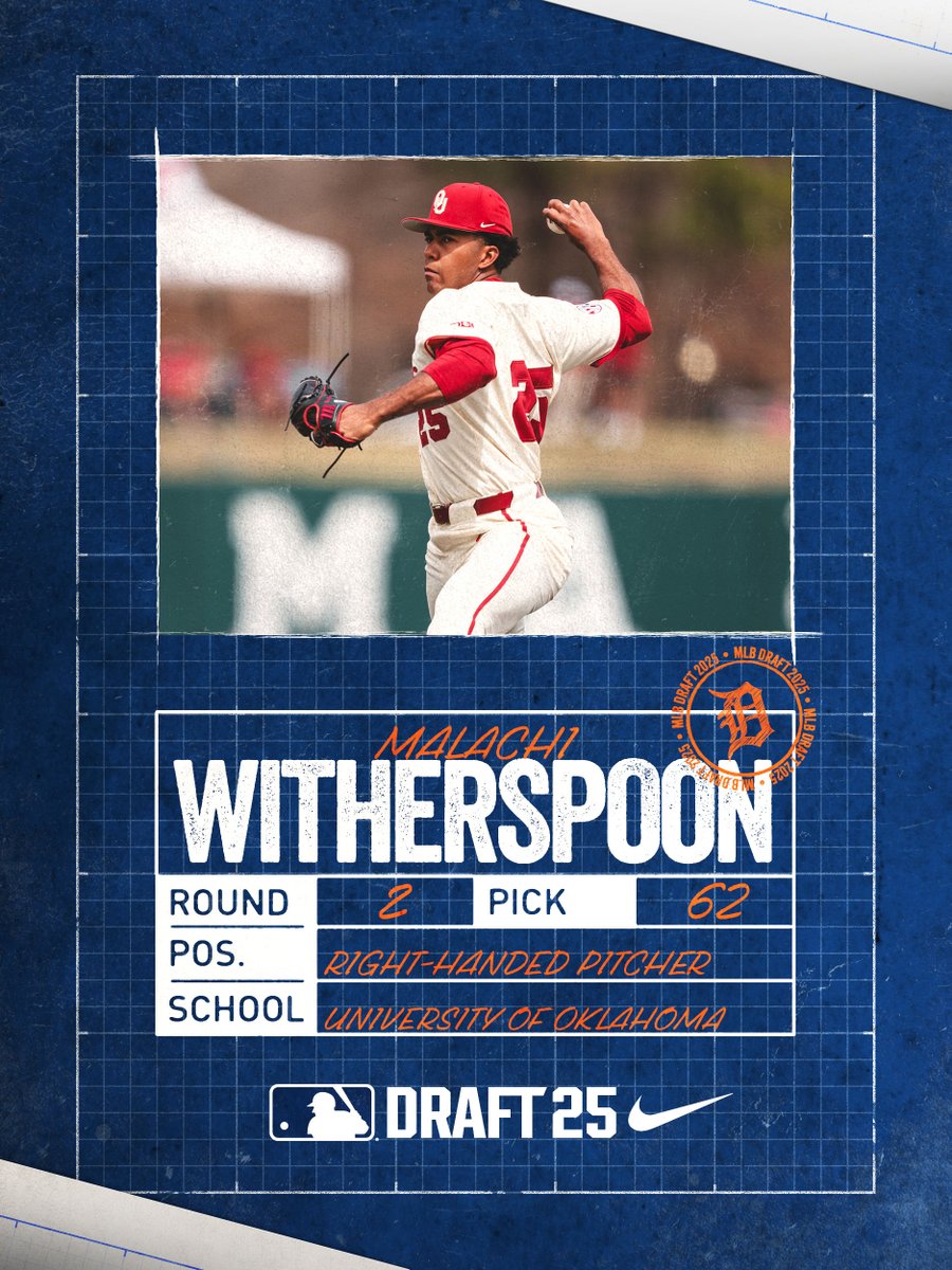 With the 62nd pick in the 2025 #MLBDraft, the Detroit Tigers select RHP Malachi Witherspoon.